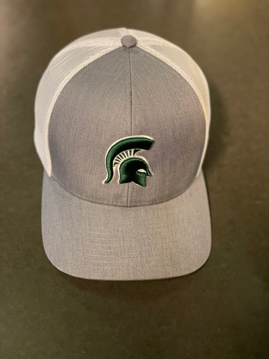 Structured Trucker with Puffy Spartan Head - Heather Grey / White