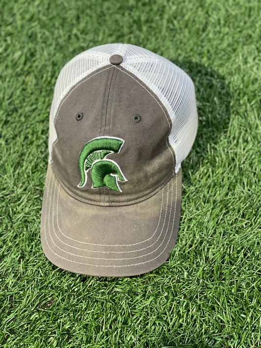 Unstructured Trucker with Puffy Spartan Head - Charcoal / White